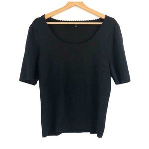 Talbots Black Scallop Neckline Black Knit Top M